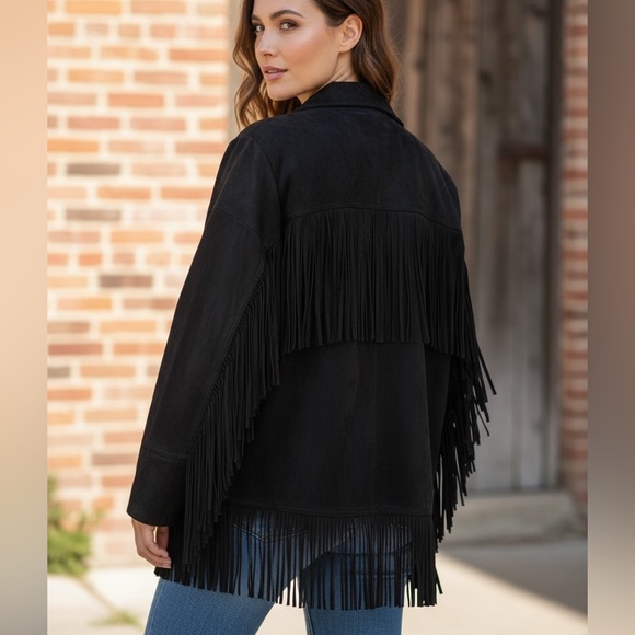 Zara Black Fringe Western Style Retro Jacket Size L Side Pockets Long Sleeves - Picture 3 of 15